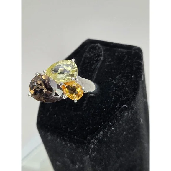 Michelle Albala 925 Sterling Silver Smoky Quartz Citrine Peridot Ring Sz 7.25 - Picture 3 of 12